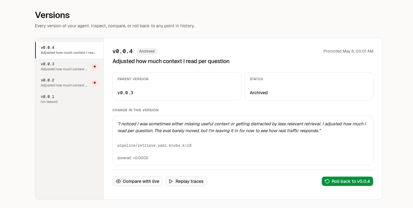Model versions — iteration history
